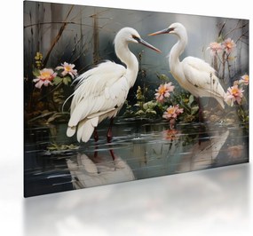Sklenený obraz - Žeriavy biely (70x50 cm)