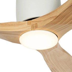 Stropný ventilátor biely s drevom 131,5 cm vrátane LED stmievateľný s diaľkovým ovládaním - Jerri
