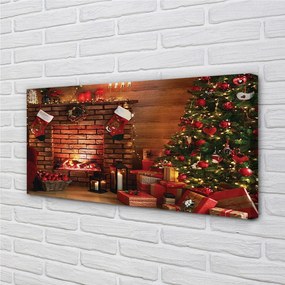 Obraz na plátne Ozdoby na vianočný stromček darčeky ohnisko 125x50 cm