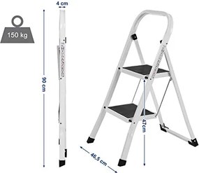 Rebrík, 2-stupňový rebrík, skladací, nosnosť 150 kg, biely