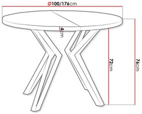 Rozkladací jedálenský stôl Relkona (čierna + mramor bianco) (pre 2-6 osôb). Vlastná spoľahlivá doprava až k Vám domov. 1105406