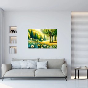 Obraz - Dedina v žlto-zelenej (90x60 cm)