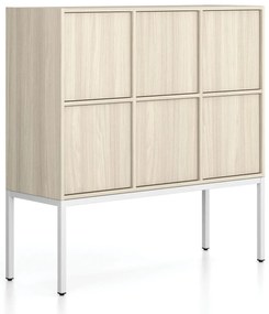 Kancelárska skriňa FRAME, nízka, biela podnož, 6x dvere, 1299 x 450 x 1331 mm, zámok PUSH-lock, dub prírodný