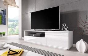 Moderný televízny stolík Zuma, biela/biely lesk
