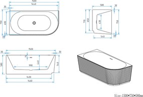 Erga Marina, rohová voľne stojaca vaňa 150x75 cm + odtoková zátka, ľavá, biela lesklá, ERG-MARINA-150075L-WH-WH