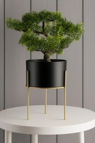 KOVOVÝ KVETINÁČ SO STOJANOM LOFT 22X18 CM ČIERNA/ZLATÁ