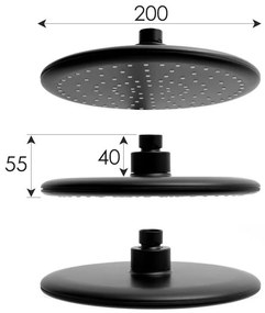 Erga Enza, sprchová súprava s termostatickou batériou a dažďovou hlavicou 20cm, čierna matná, ERG-YKA-BP.ENZA20-BLK