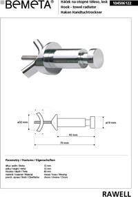 Bemeta Design RAWELL: Háčik, na vykurovacie teleso, lesk - 104506122