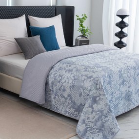 Prehoz na posteľ FLOWERS modrý / sivý Rozmer: 200 x 220 cm