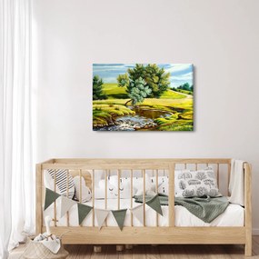 Obraz - Rieka medzi lúkami, olejomaľba (90x60 cm)