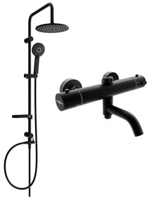 Mexen Carl vaňovo-sprchová súprava s dažďovými tryskami a vaňovo-sprchovou batériou Kai, čierna - 77900240-70