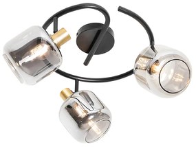 Stropné bodové svetlo čierne s dymovým sklom okrúhle 3-svetlo - Zuzanna