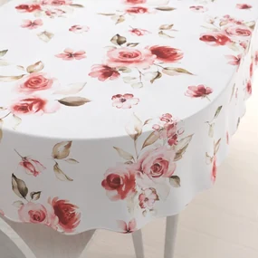 Biante Teflónový oválny obrus TF-023 Červené ruže na bielom 120x140 cm