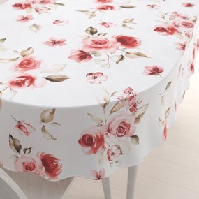 Biante Teflónový oválny obrus TF-023 Červené ruže na bielom 60x100 cm