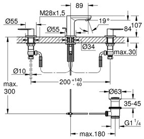GROHE 20187000-Umývadlová trojotvorová batéria EUROSMART COSMOPOLITAN DN 15 chróm