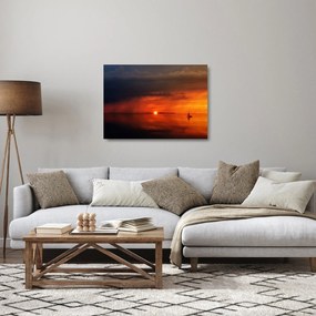 Sklenený obraz západu slnka s plachetnicou (70x50 cm)