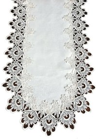 Oválny biely obrus zdobený krajkou Šírka: 40 cm | Dĺžka: 85 cm