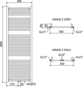 Mexen Mars, vykurovacie teleso 1500 x 600 mm, 729 W, čierna, W110-1500-600-00-70