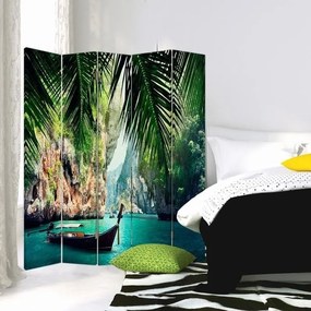 Ozdobný paraván Palmy Tropické moře - 180x170 cm, päťdielny, obojstranný paraván 360°
