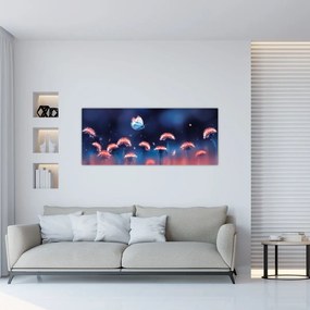 Obraz púpav s modrým motýľom (120x50 cm)