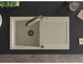 Mexen Leo, 1-komorový granitový drez 900x500x190 mm a drezová batéria Duo, béžová, 6501-69-671701-57-B