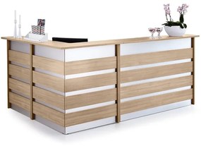 Kompletný recepčný pult INVITE, rohový tvar L, pravý, dub