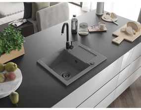 Mexen Enzo, granitový drez 576x465x174 mm, 1-komorový, čierna batéria Telma, šedá, 6506-71-670200-70-B
