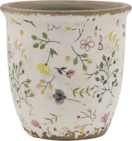 Béžový antik keramický obal kvetináč s kvetmi Cavaillon - Ø 12,5*12,5 cm