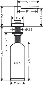 Hansgrohe Hansgrohe, príslušenstvo, dávkovač prostriedku na umývanie A51, 500 ml, matná čierna, HAN-40448670