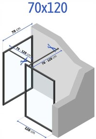 Rea - Bler sprchový kút 70x120cm, 8mm číre sklo, čierny profil, KOMPL-BLER070120