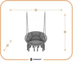 Springos Bocianie hniezdo so strapcami – závesné kreslo s vankúšom grafit SPR0046