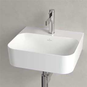 VILLEROY &amp; BOCH Finion závesné umývadielko s otvorom, bez prepadu, 430 x 390 mm, Stone White, s povrchom CeramicPlus, 436443RW