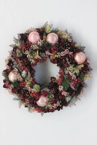 Ružovo bordový vianočný veniec na dvere 52cm