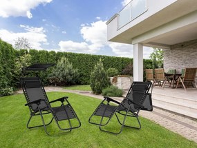 Nastaviteľné skladacie záhradné ležadlo s strieškou, čierne, ModernHome