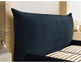 Tmavomodrá čalúnená dvojlôžková posteľ s úložným priestorom a roštom 160x200 cm Jade – Bobochic Paris