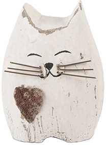 Biela antik drevená dekorácia mačička Rustic Cat S - 6*4*7 cm