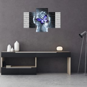 Obraz - Fialový motýľ na stene (90x60 cm)