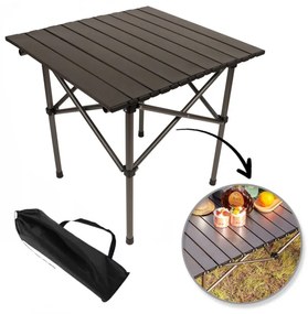 Skladací kempingový stôl s textilným obalom – 53 x 51 x 50 cm béžová