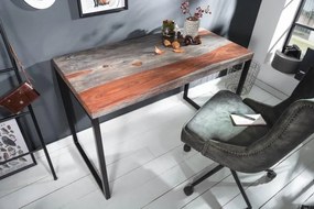 Invicta Interior -  Elegantný pracovný stôl ELEMENTS 118 cm Sheesham Smoke Finish kovový rám