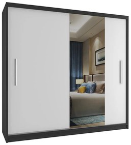 Šatníková skriňa 200 cm Belini čierny mat / biely mat s posuvnými dverami a zrkadlom MSE SZP1/2/B/1W1L/AL