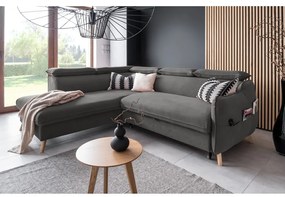 Tmavosivá zamatová rozkladacia rohová pohovka (ľavý roh) Sweet Harmony – Miuform