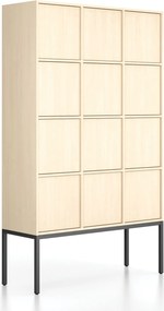 Kancelárska skriňa FRAME, čierna podnož, 12x dvere, 1299 x 450 x 2185 mm, PUSH-lock, breza