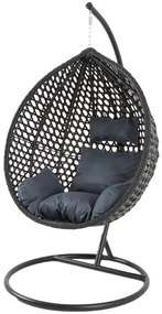 Závesné hojdacie kreslo PORTO EXTRA, nosnosť 150kg - čierne + sivé vankúše