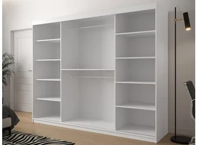 Posuvná skriňa so zrkadlom Ratintu 250 cm, zásuvka: áno, Farby: biela / biela + čierny mat