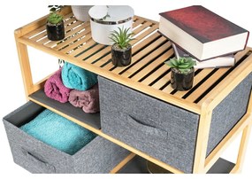 G21 Bambusový regál s košíkmi, 3 police, sivá, 3 poschodia