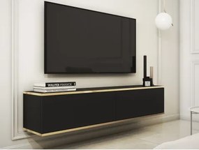 Závesná TV skrinka Orfeo, 135 cm, čierna / zlatá%