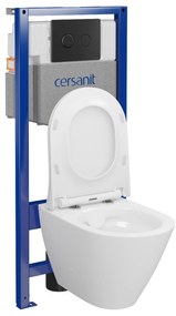 Cersanit City, System50 PNEU podomietkový rám + závesná wc misa City Oval CleanOn + čierne tlačidlo Circle, S701-763