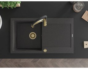 Mexen Leo, granitový drez 900x500x190 mm, 1-komorový a drezová batéria Aster, čierna škvrnitá, 6501-76-73450-57-G