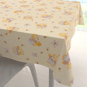 Biante Detský bavlnený štvorcový obrus Sandra SA-730 Medvedíky a včielky na svetlo žltom 100x100 cm