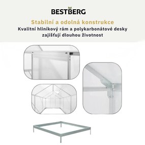 Skleník so základňou BestBerg SBP-4 / 3,6 m² / 190 x 190 x 201 cm / strieborná